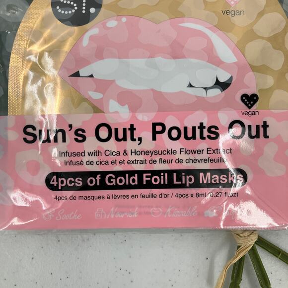 Sun's Out, Pouts Out Vegan Set Of 4 Gold Foil Lip Mask Skin Face Beauty Cosmetic - Picture 2 of 5